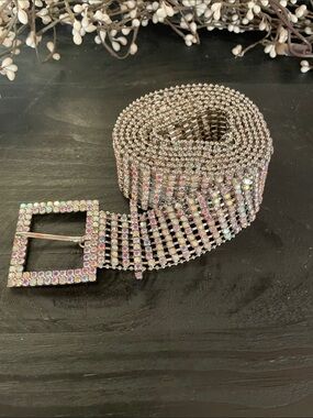 Rhinestone Crystal Stretch Belt - Iridescent Sparkle - XXL